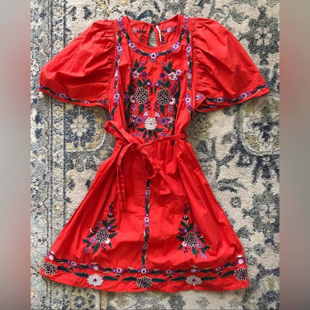 Adorable Bright Red Free People Floral Dress!!